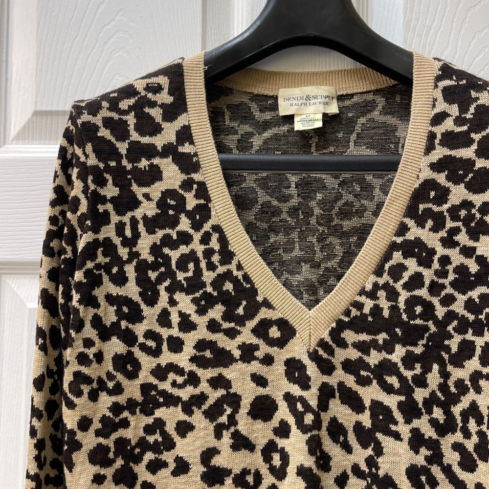 Ralph Lauren Denim and Supply Women's SP Leopard Ombre Print V Neck Sweater